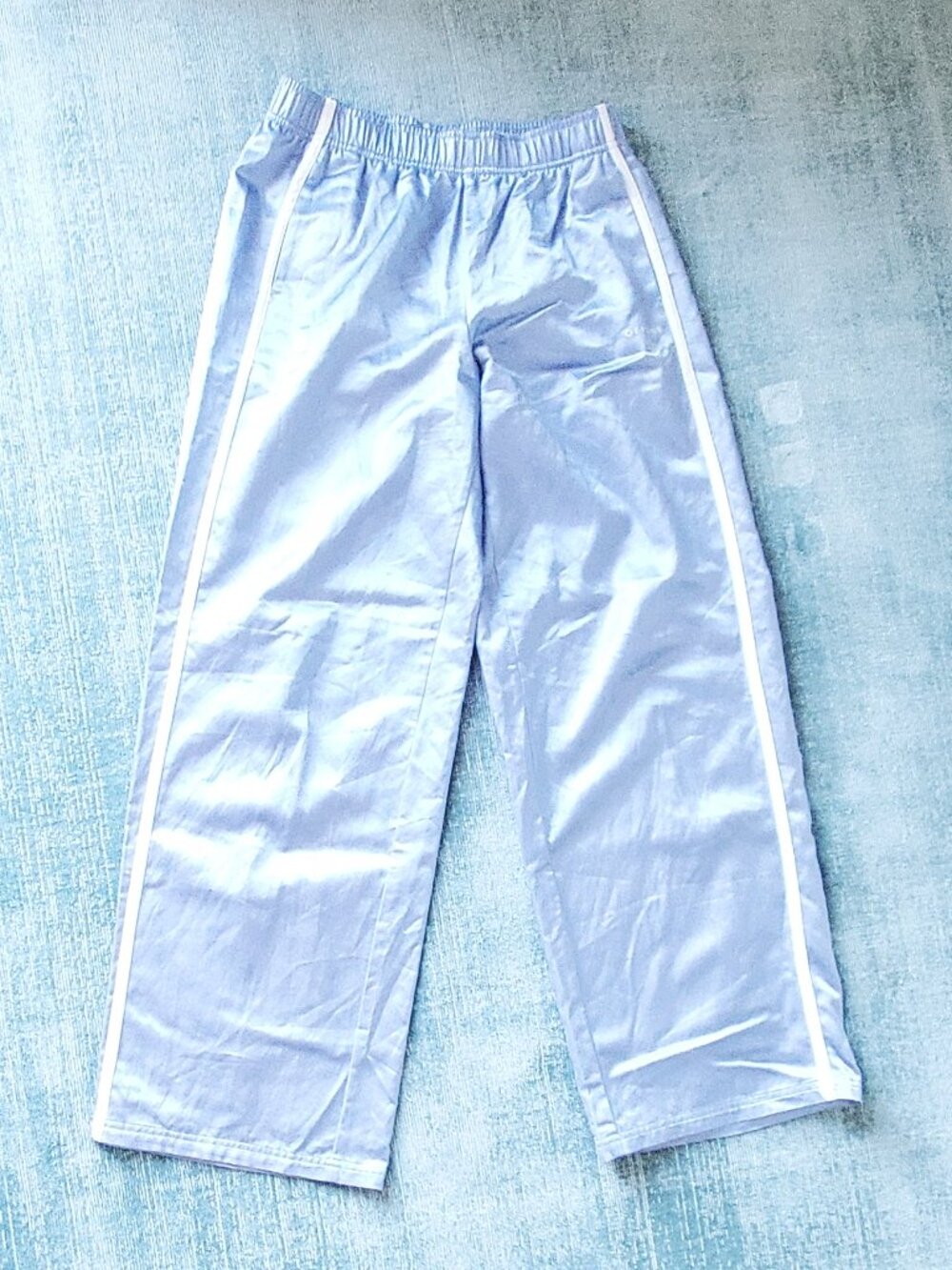 Shiny Satin Aerie Offline Track Pants Light Periwinkle Blue White Stripe
